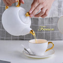 GobekUsa Elegant Bone China Tea Set | Porcelain Teacup & Teapot Set White Gold