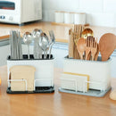 GobekUsa Double Grid Cutlery Organizer Drainer - Kitchen Utensil Holder and Sponge Rack