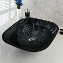 GobekUsa Black Glass Bathroom Sink Set with Hand Painted Design & Waterfall Faucet