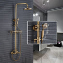 GobekUsa Antique Brass Rainfall Shower Faucet Set with Handshower and Shelf