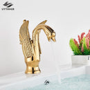 GobekUsa Brass Golden Swan Faucet for Bath Basin, Cold & Hot Water Mixer Tap