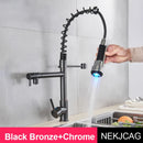 GobekUsa LED Spring Kitchen Faucet: Dual Swivel Spout, Pull Down, Hot Cold Mixer Tap