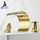 GobekUsa Gold Double Handle Basin Faucet - Three Hole Bathroom Sink Mixer