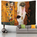 GobekUsa Gold Kiss Oil Painting Tapestry Wall Hanging Art Blanket