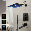 GobekUsa 8/16 Inch Matte Black LED Rainfall Shower Faucet Set