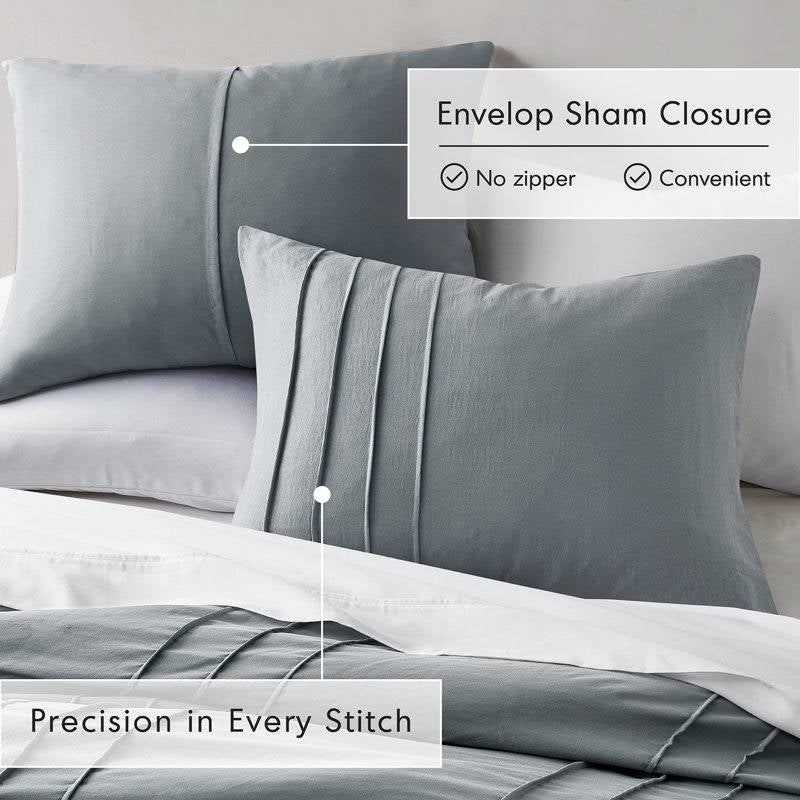 Full/Queen size Pleated Pre-Washed Microfiber Comforter Set in Blue Grey, photo 3 of 5