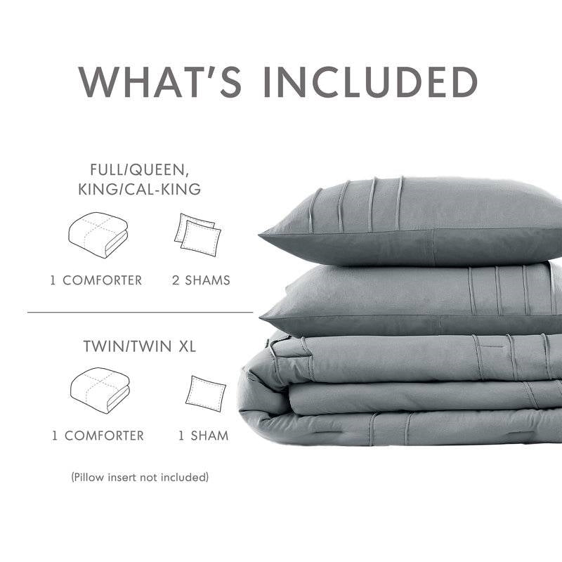 Full/Queen size Pleated Pre-Washed Microfiber Comforter Set in Blue Grey, photo 5 of 5