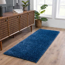 Faina Solid Dark Blue Shag Washable Area Rug - Clearance