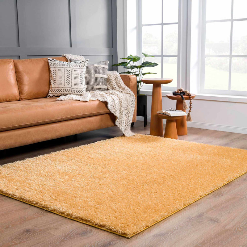 Faina Solid Gold Shag Rug Washable