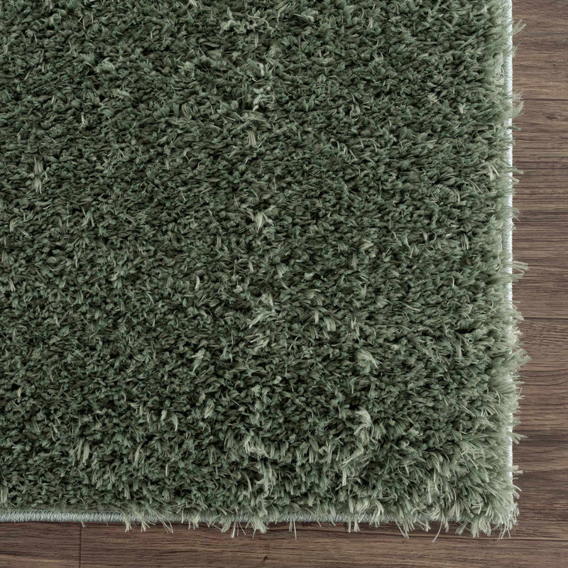 Faina Solid Green Shag Rug Washable