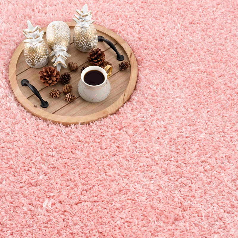 Faina Solid Pink Shag Rug Washable