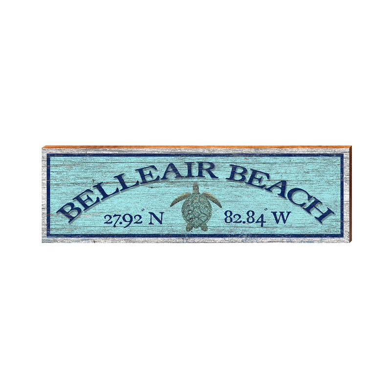 Belleair Beach Sea Turtle Blue Latitude Longitude | Real Wood Art Print