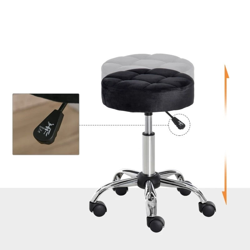 Black Button Tufted Adjustable Rolling Massage Swivel Salon Stool, photo 5 of 5