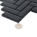 Black 11x13 Glossy Herringbone Glass Mosaic Tile (5 pack, 4.8125 sq ft/case) - Sample