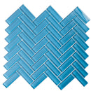 Cerulean Blue 11x13 Glossy Herringbone Glass Mosaic Tile (5 pack, 4.8125 sq ft/case) - Sample