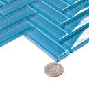 Cerulean Blue 11x13 Glossy Herringbone Glass Mosaic Tile (5 pack, 4.8125 sq ft/case) - Sample