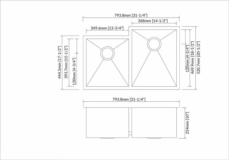 Stainless Steel Square Sink 40/60 (Double Bowl)