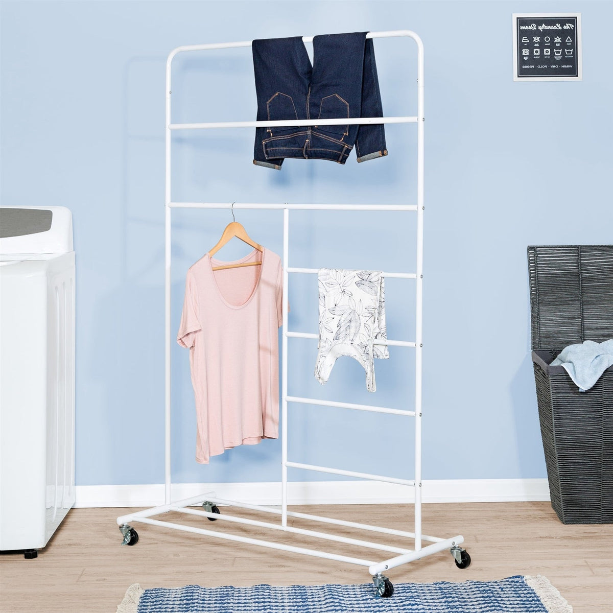 White Rolling Multi Use Laundry Clothes Drying Rack, photo 2 of 5