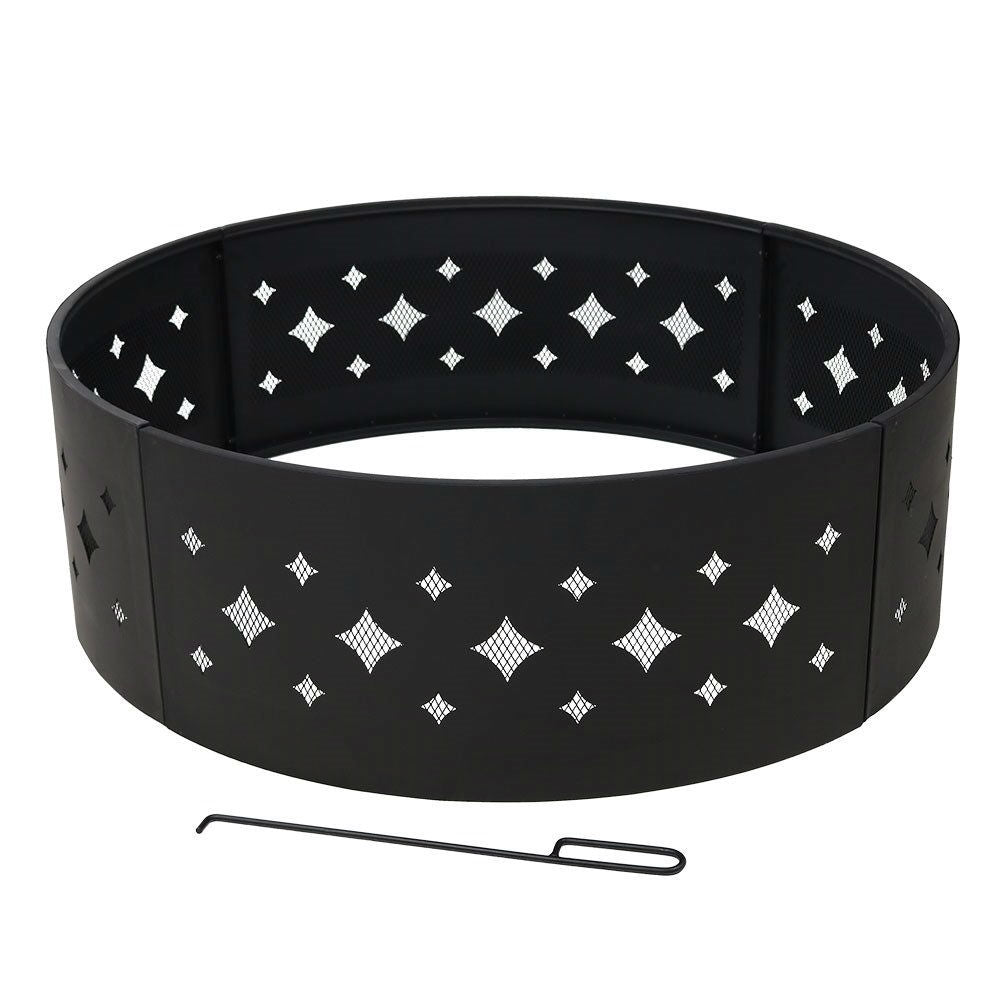 Heavy Duty 36-inch Black Steel Fire Pit Ring with Diamond Pattern, photo 3 of 5