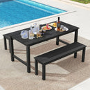 HDPE Outdoor Dining Table for 6 Person with Wood-Like Tabletop and Umbrella Hole by LJGDeals