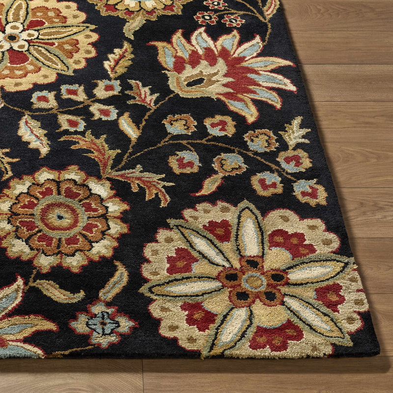 Heaters Black Floral Wool Carpet