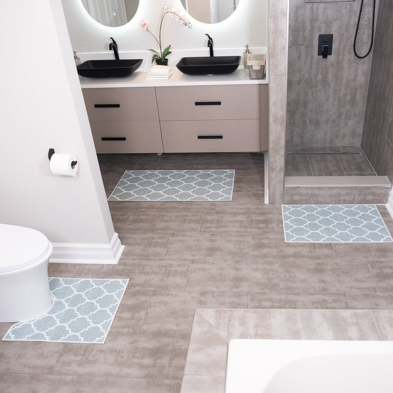 Geometric Design 3 Piece Bathroom Rugs Set | Light Teal