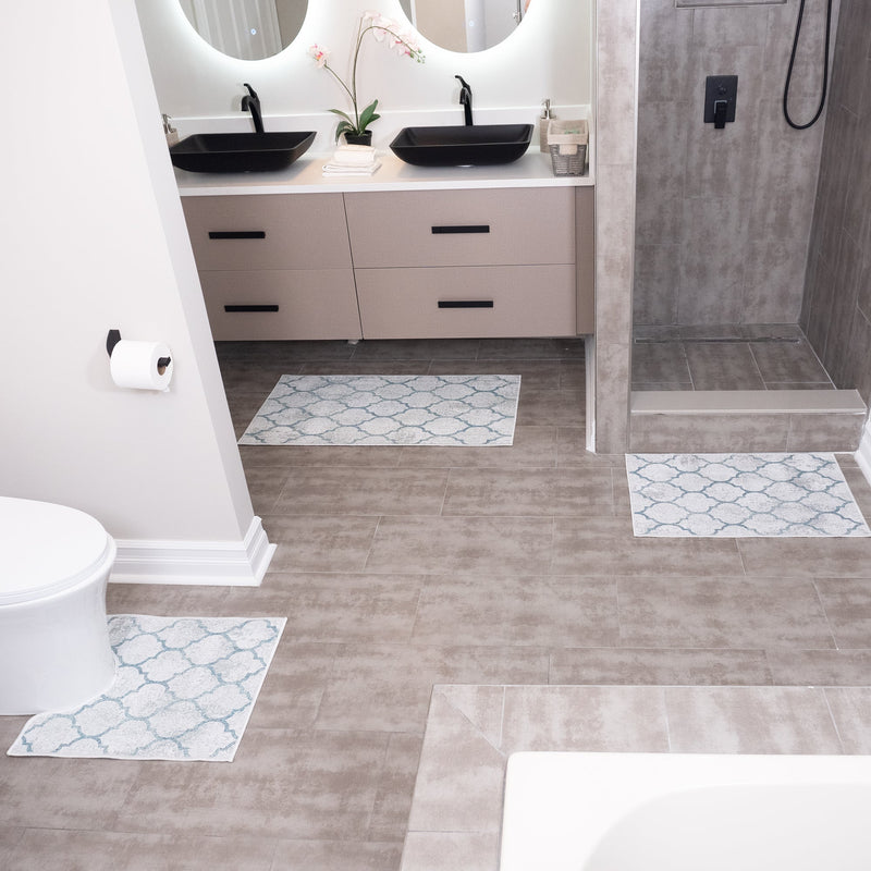 Geometric Design 3 Piece Bathroom Rugs Set | Gray&Teal