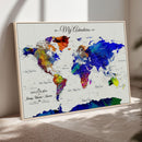 Detailed Custom World Map Print – Framed Custom Push Pin