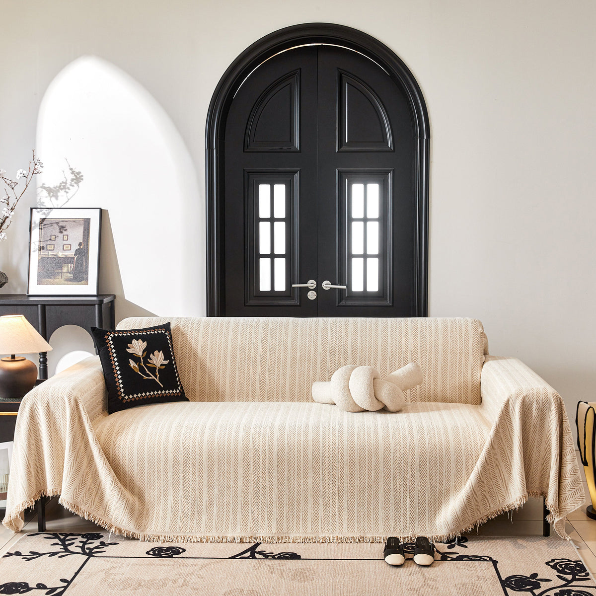 Herringbone Chenille Couch Cover Blanket Soft Durable Throw Sofa Protector with Tassel, photo 2 of 43