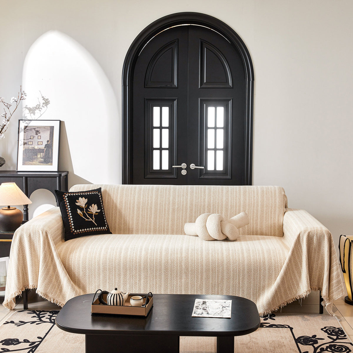 Herringbone Chenille Couch Cover Blanket Soft Durable Throw Sofa Protector with Tassel, photo 20 of 43
