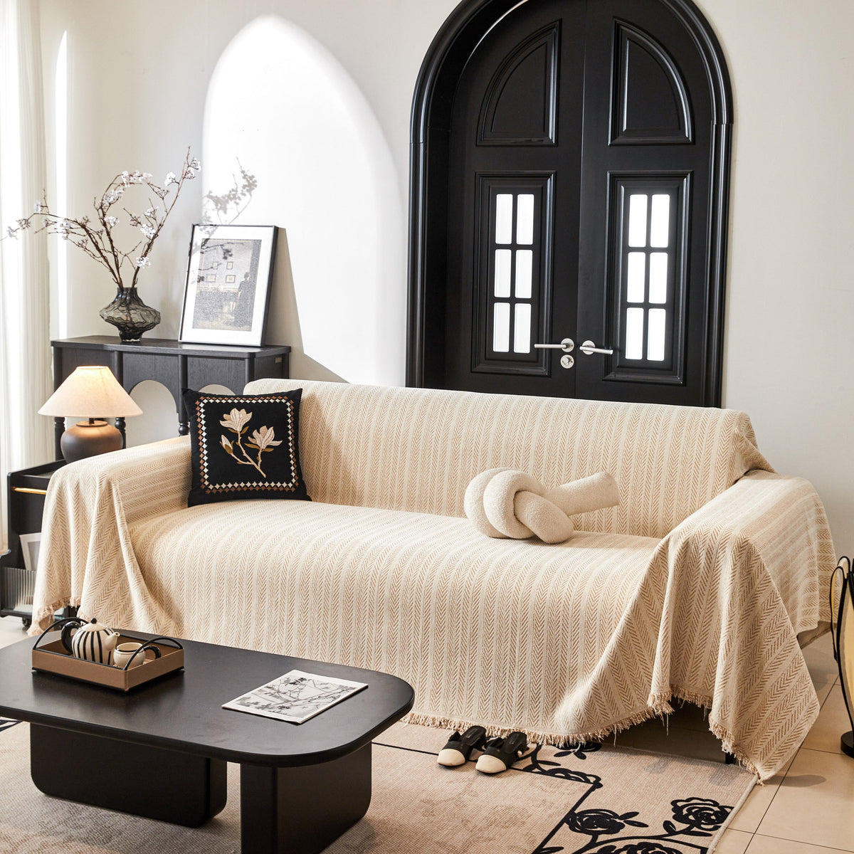 Herringbone Chenille Couch Cover Blanket Soft Durable Throw Sofa Protector with Tassel, photo 39 of 43