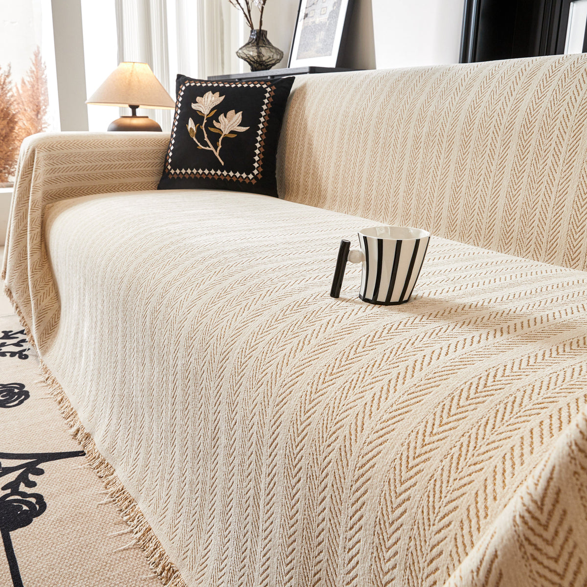 Herringbone Chenille Couch Cover Blanket Soft Durable Throw Sofa Protector with Tassel, photo 29 of 43