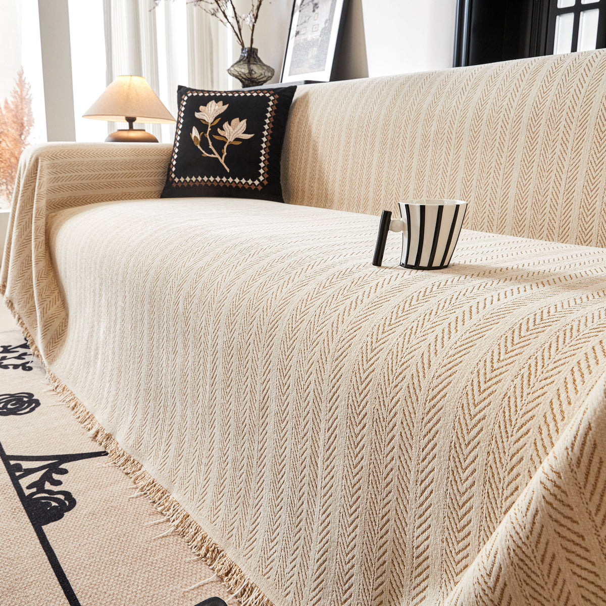 Herringbone Chenille Couch Cover Blanket Soft Durable Throw Sofa Protector with Tassel, photo 27 of 43