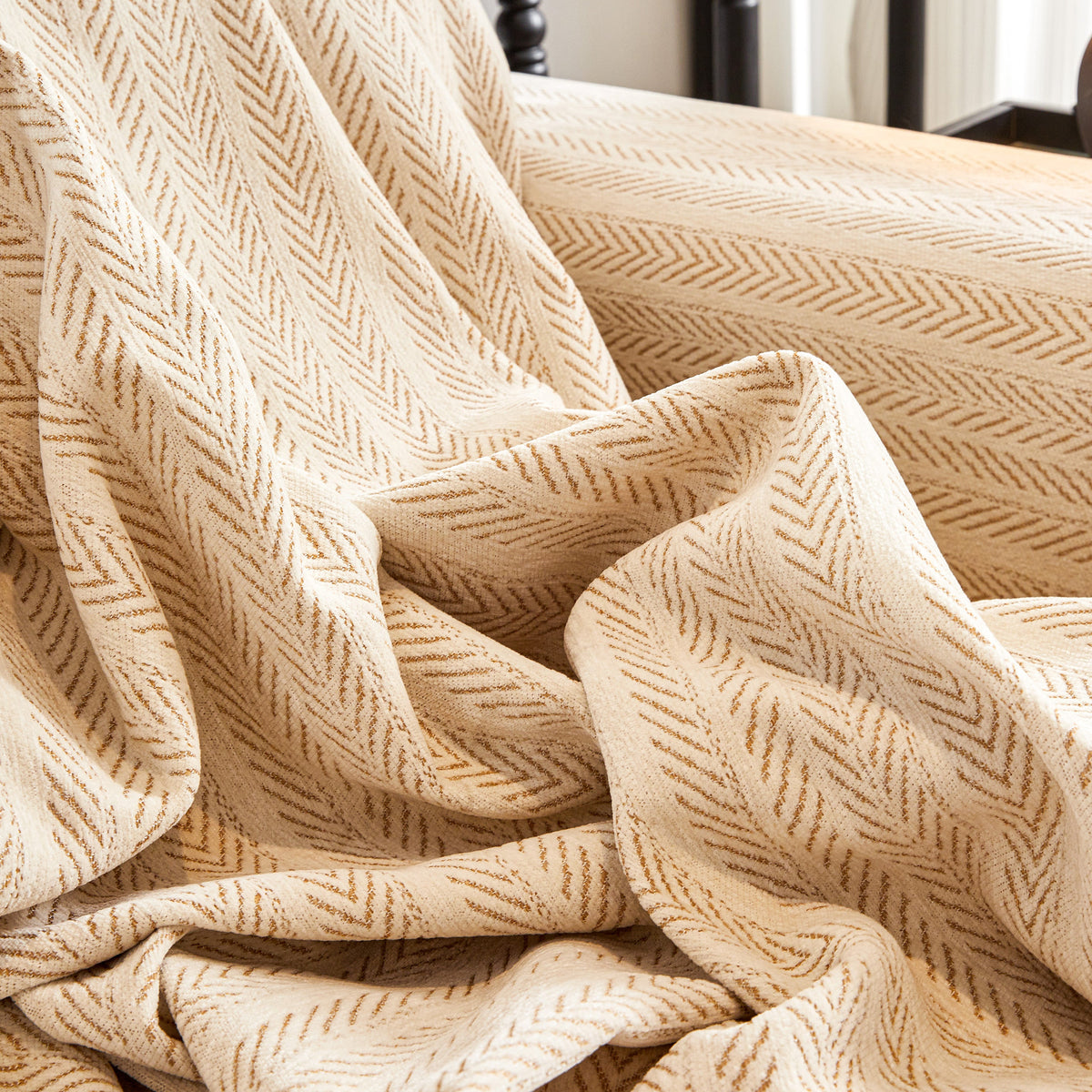 Herringbone Chenille Couch Cover Blanket Soft Durable Throw Sofa Protector with Tassel, photo 3 of 43