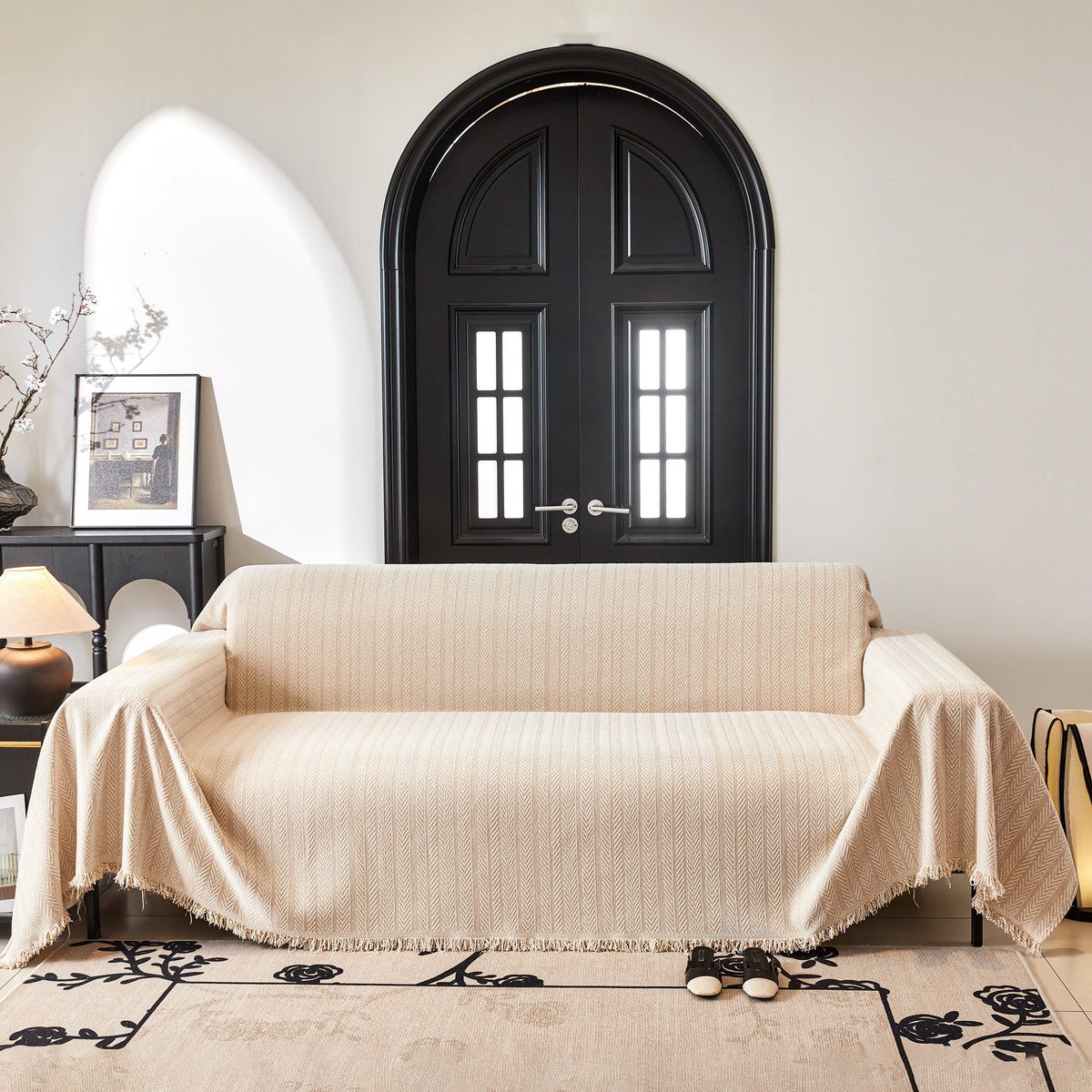 Herringbone Chenille Couch Cover Blanket Soft Durable Throw Sofa Protector with Tassel, photo 21 of 43