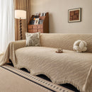 Wavy Wave Pattern Woven Couch Cover with Fringe Tassel, Soft Furniture Cover Protector
