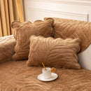 Soft Furry Velvet Plush Non-Slip Sofa Cover Quilted Palm Leaves Sectional Couch Cover for Kids and Pets