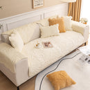 Soft Furry Velvet Plush Non-Slip Sofa Cover Quilted Palm Leaves Sectional Couch Cover for Kids and Pets