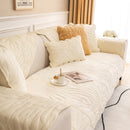 Soft Furry Velvet Plush Non-Slip Sofa Cover Quilted Palm Leaves Sectional Couch Cover for Kids and Pets