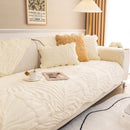 Soft Furry Velvet Plush Non-Slip Sofa Cover Quilted Palm Leaves Sectional Couch Cover for Kids and Pets
