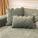 Soft Furry Velvet Plush Non-Slip Sofa Cover Quilted Palm Leaves Sectional Couch Cover for Kids and Pets