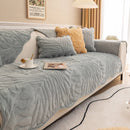 Soft Furry Velvet Plush Non-Slip Sofa Cover Quilted Palm Leaves Sectional Couch Cover for Kids and Pets