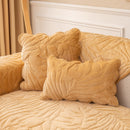 Soft Furry Velvet Plush Non-Slip Sofa Cover Quilted Palm Leaves Sectional Couch Cover for Kids and Pets