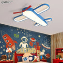 GobekUsa Blue Airplane LED Child Chandelier for Kids Room, Modern Bedroom Lighting Fixture