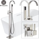 GobekUsa Freestanding Tub Faucet with Handshower: Brushed Nickel Floor Mounted Mixer Tap
