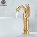 GobekUsa Golden Swan Bathroom Mixer Faucet - Deck Mount Basin Tap with One Handle