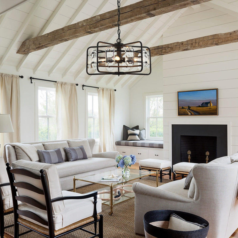 4-Light Golden or Black Modern Crystal Island Pendant Light