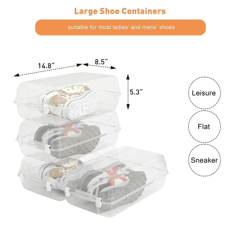 4 Pack Stackable Shoe Organizer with Lids Storage Boxes Sneaker Containers, White