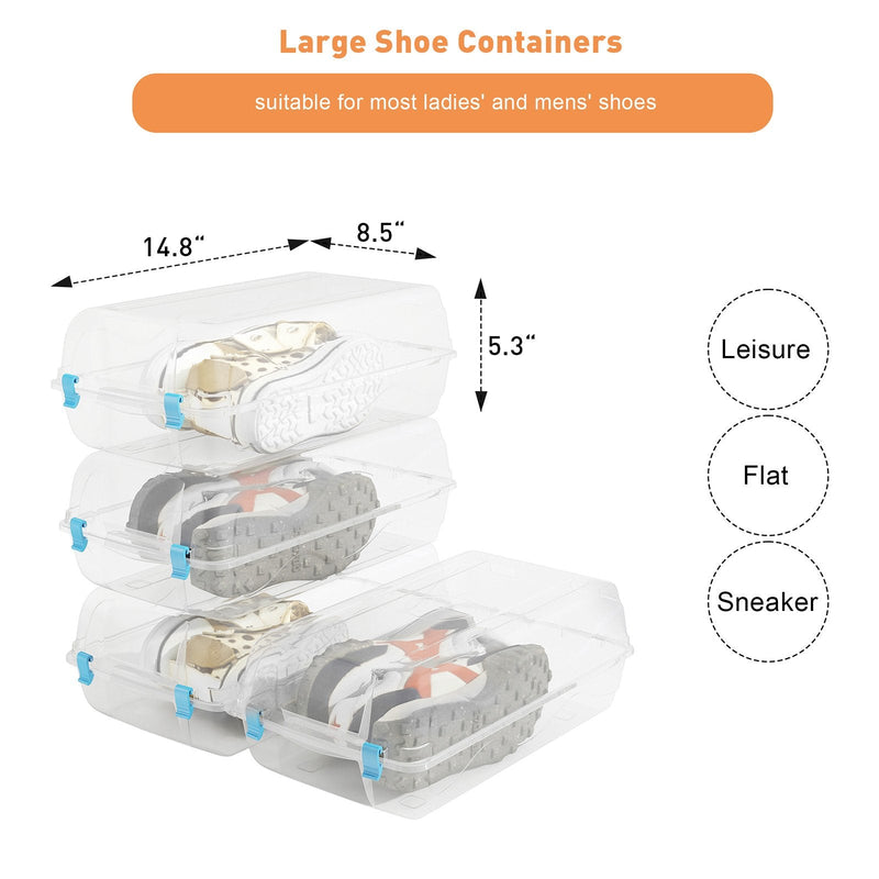 4 Pack Stackable Shoe Organizer with Lids Storage Boxes Sneaker Containers, Blue