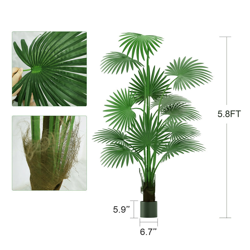 5.8' Artificial Palm Tree in Pot Indoor Ornament Green Plant with 12 Decorative Leaves, Green